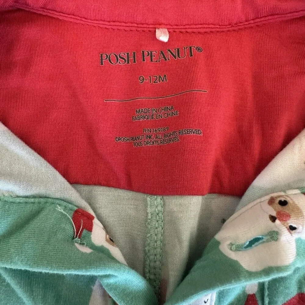Posh Peanut Size 9-12 Months Santa Medley Long Sleeve Collared Romper Christmas